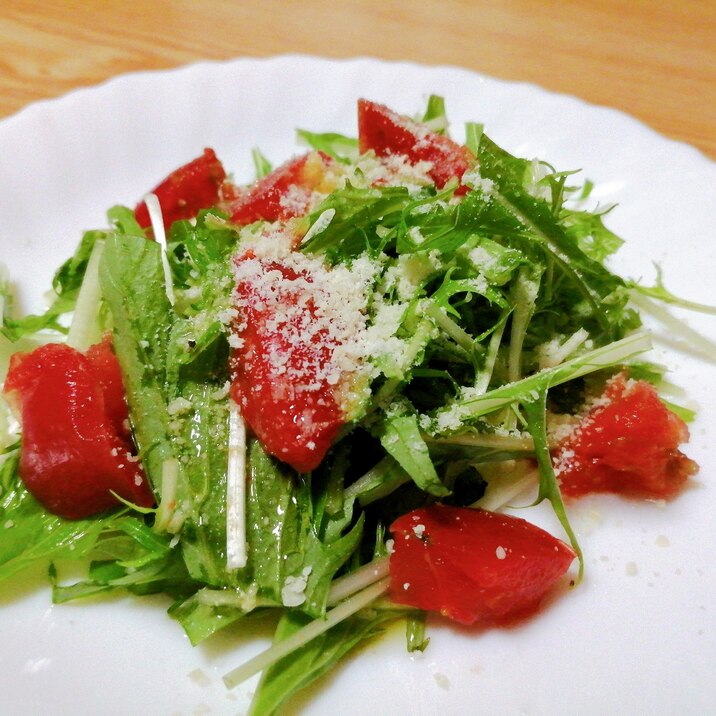 水菜とトマトと粉チーズのサラダ